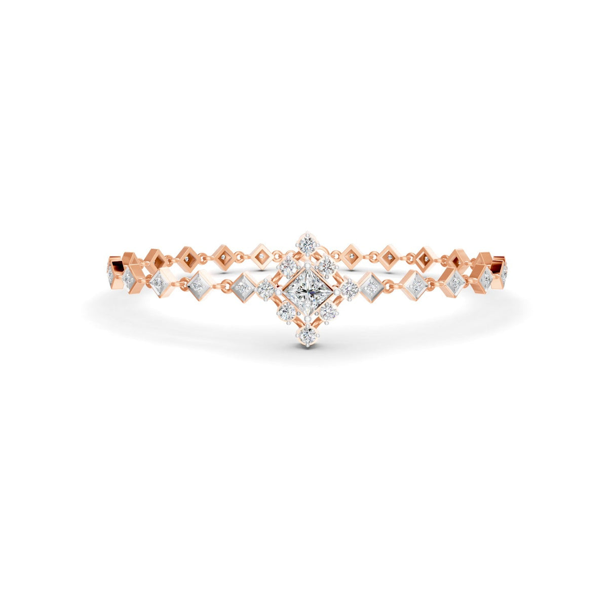 1.70 Ct Round Cut Moissanite Geometric Link Bracelet 14K Yellow Gold Plated