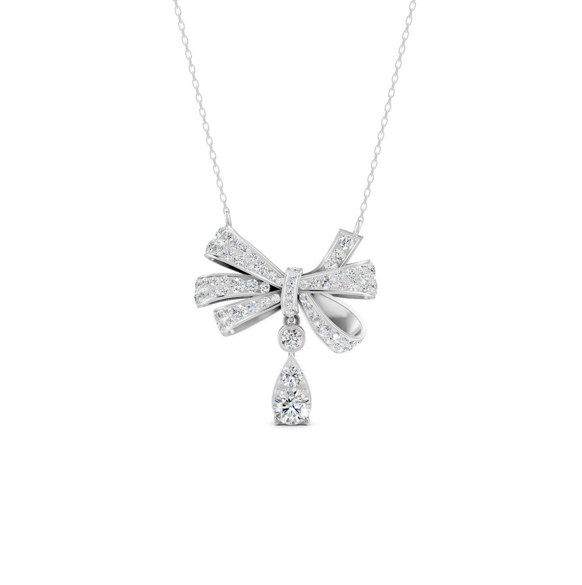 1.69 Ct Round Cut Moissanite Bow Pendant Necklace In 14K Yellow Gold Pllated
