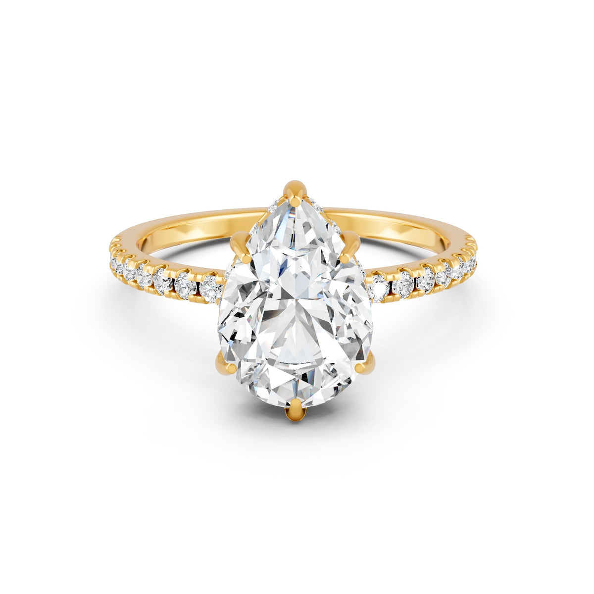 2.09Ct Pear Cut Moissanite Hidden Halo Engagement Ring 14K Gold Plated