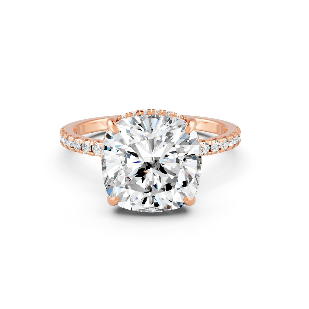 3.53Ct Cushion Cut Moissanite Hidden Halo Engagement Ring 14K Gold Plated