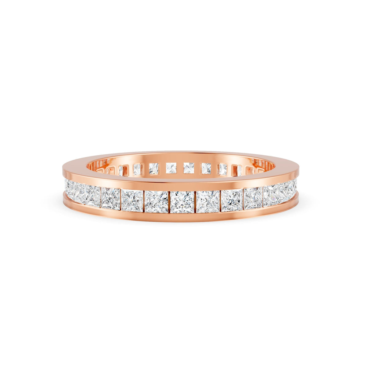 1.45Ct Princess Cut Moissanite Bezel Set Full Eternity Band Ring 14K Gold Plated