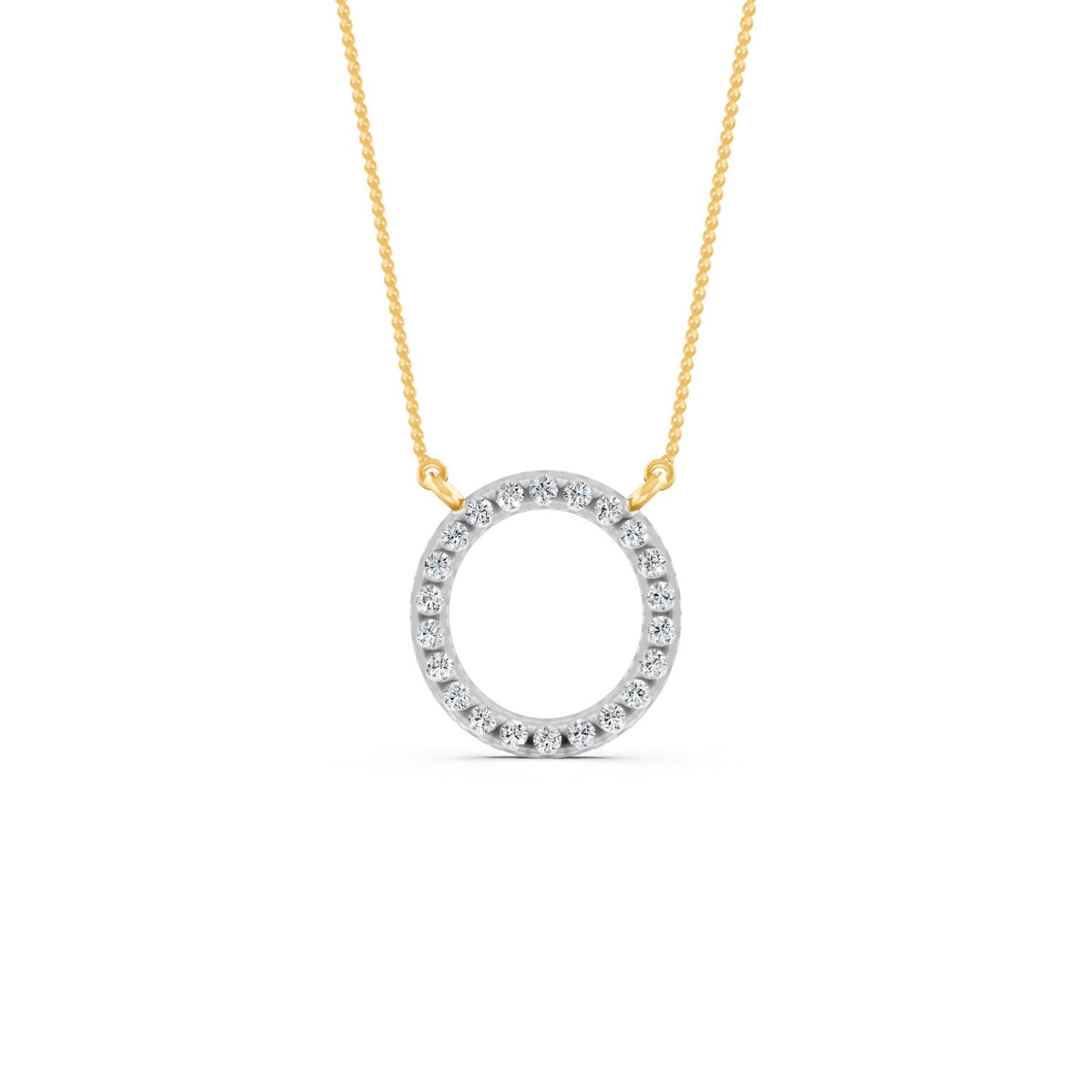 0.34Ct Round Cut Moissanite Circle Pendant Necklace 14K Yellow Gold Plated