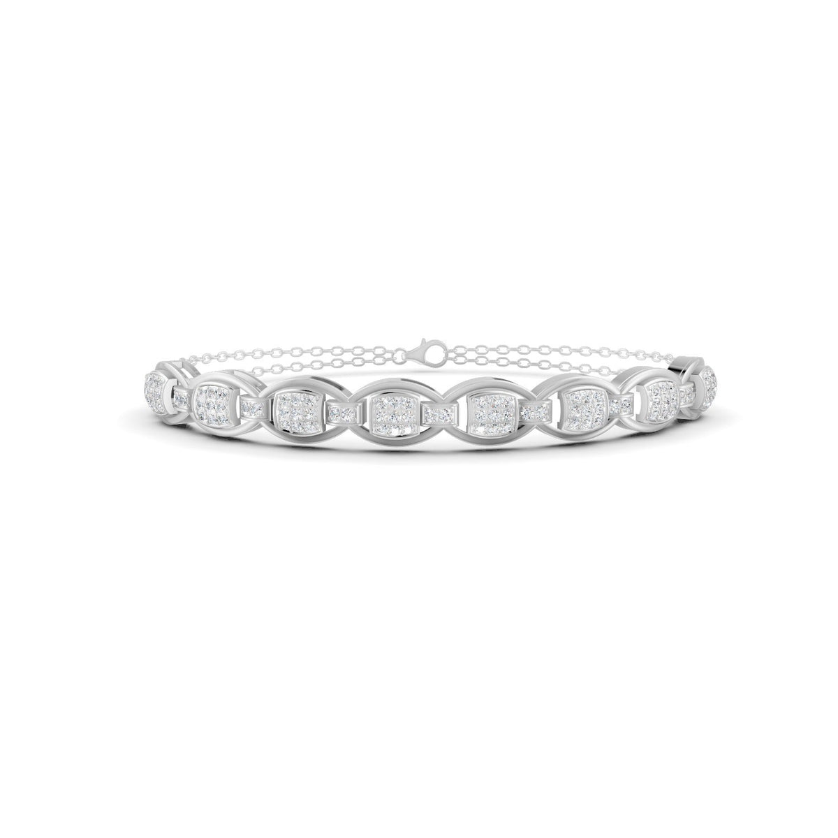 0.84 Ct Round Cut Moissanite Geometric Cluster Link Bracelet 14K Yellow Gold Plated
