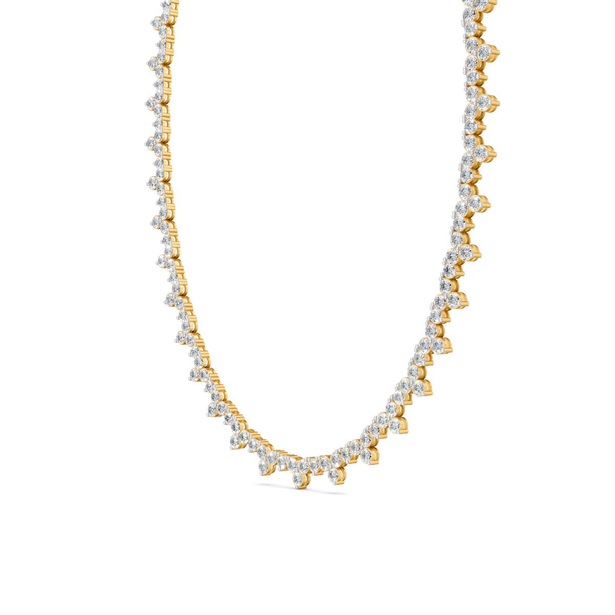 16.90 Ct Round Cut Moissanite Floral Cluster Tennis Necklace 14K Yellow Gold Plated