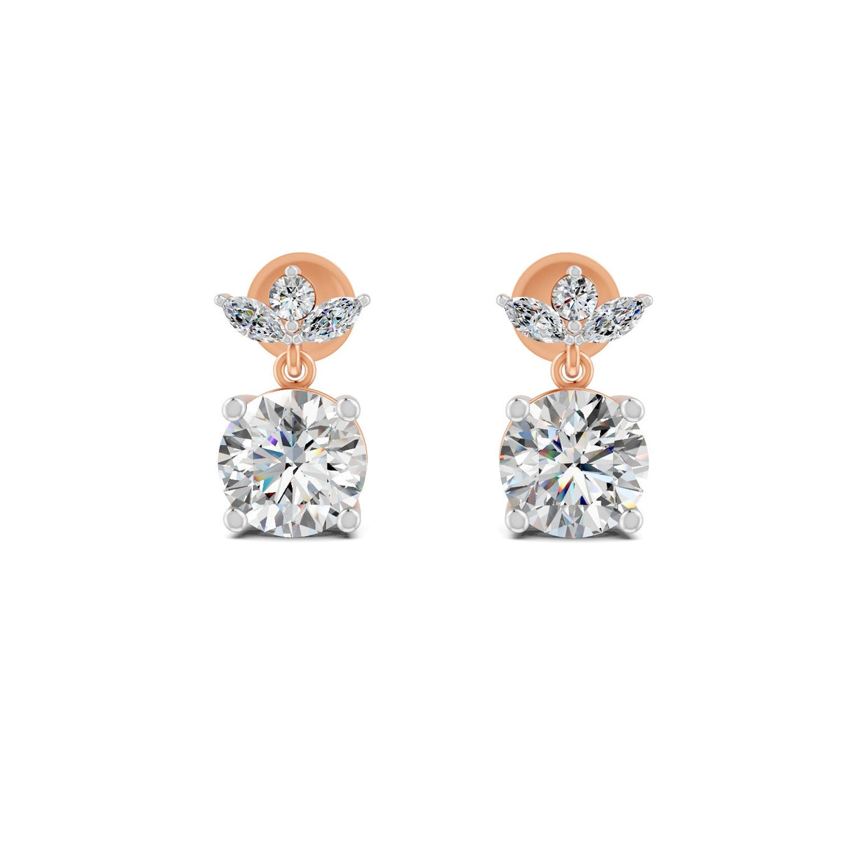 2.02 Ct Round Cut Moissanite Floral Drop Earrings 14K Yellow Gold Plated