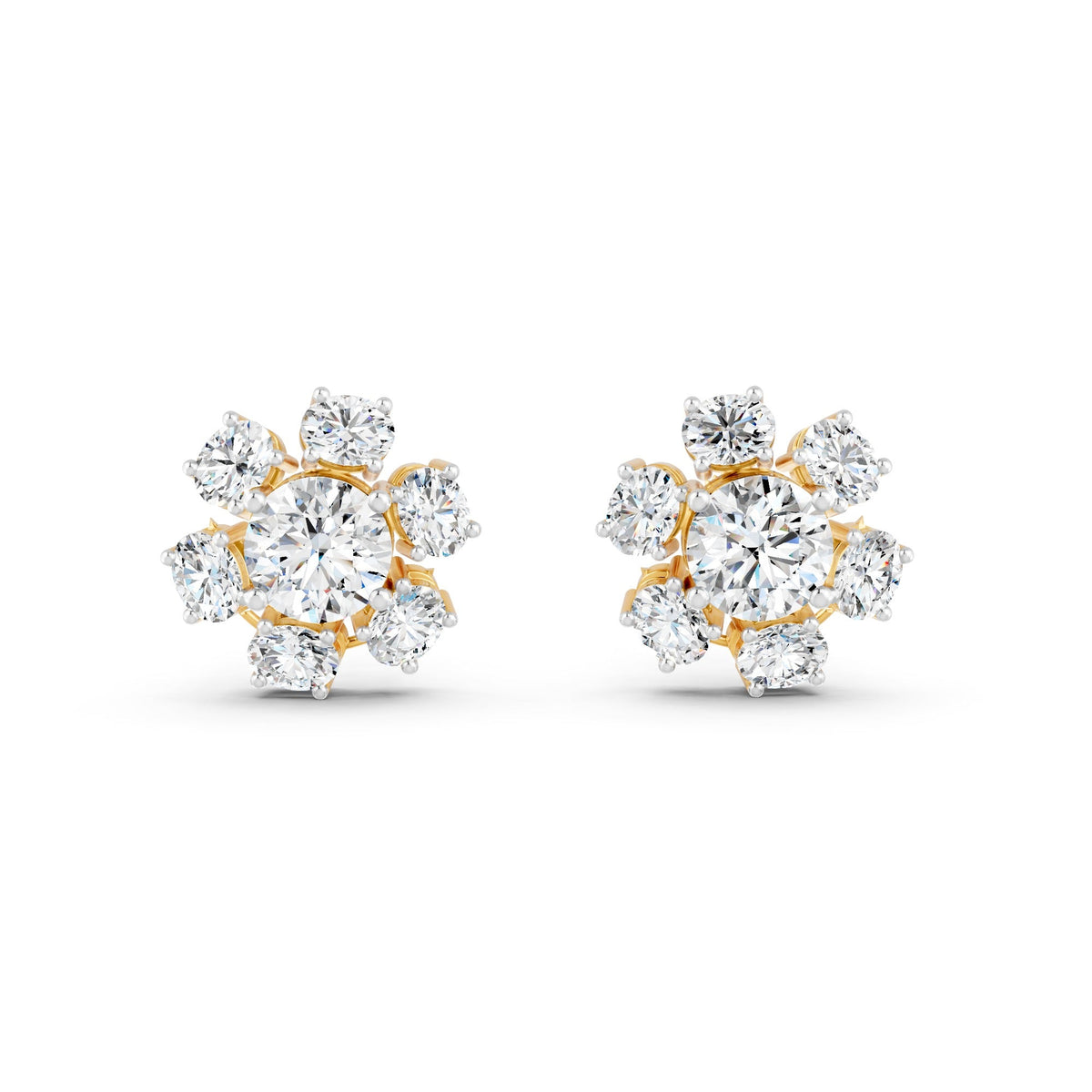8.45Ct Rund & Oval Cut Moissanite Flower Stud Earrings 14K Gold Plated