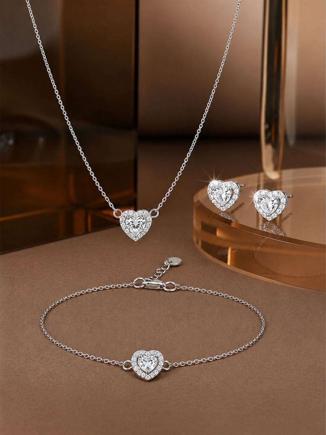 Timeless Heart Collection in 925 Sterling Silver | Necklace, Bracelet & Stud Earrings Set
