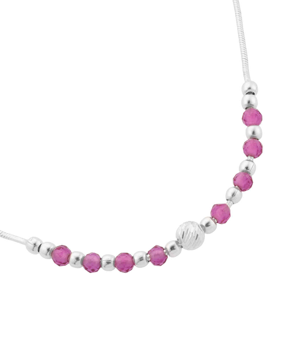 Sterling Silver Adjustable Anklet with Pink Crystal Beads & Centerpiece Charm