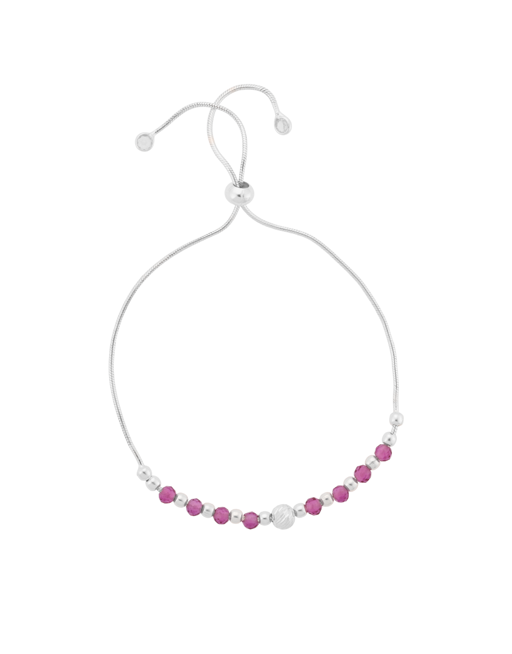 Sterling Silver Adjustable Anklet with Pink Crystal Beads & Centerpiece Charm