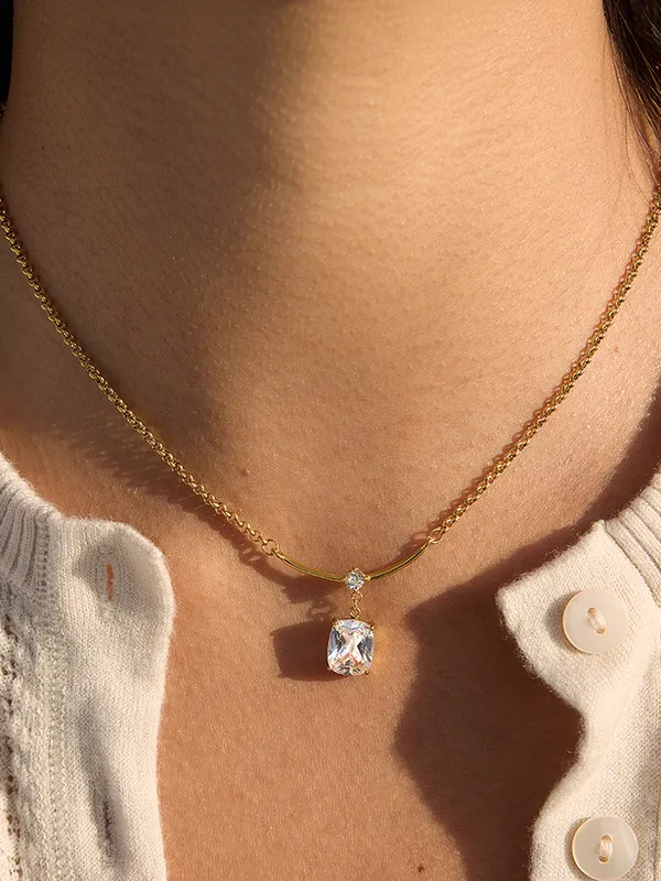 18k gold-plated stone drop pendant necklace �? elegant stone drop pendant, anti-tarnish and waterproof for evening, festive and layered looks.