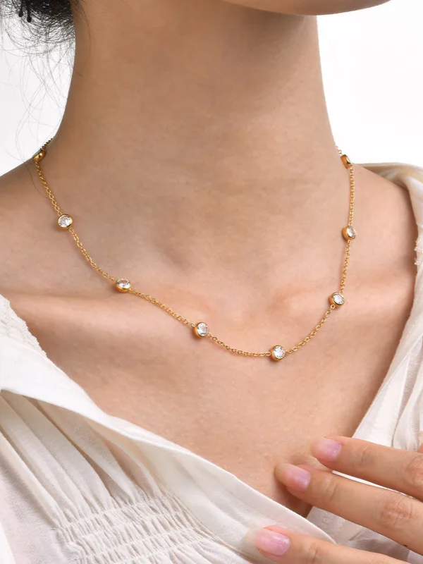 18k gold-plated Nora delicate stone necklace �? timeless minimal everyday necklace, anti-tarnish and waterproof for casual and office wear.