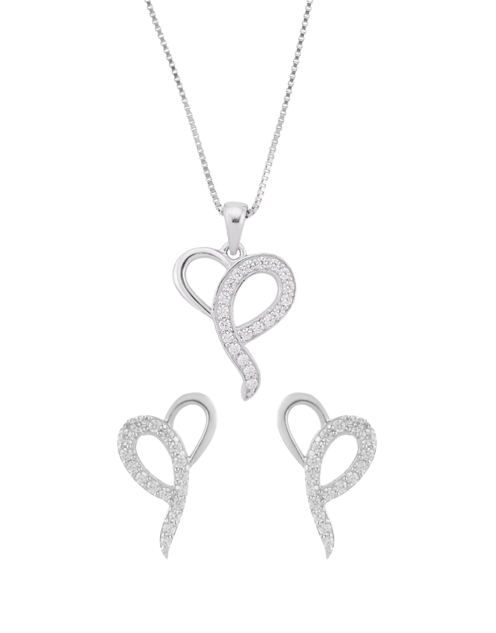 Stylish Abstract Love Shape CZ Stone Pendant with Matching Earrings