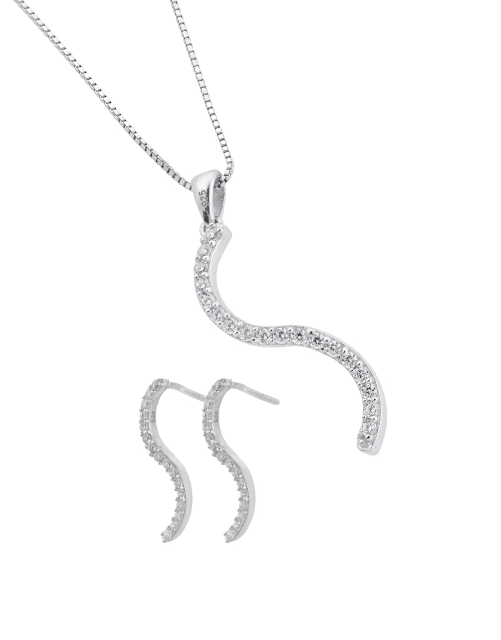 Stylish Alphabet S Design CZ Stone Pendant & Earrings Jewellery Set