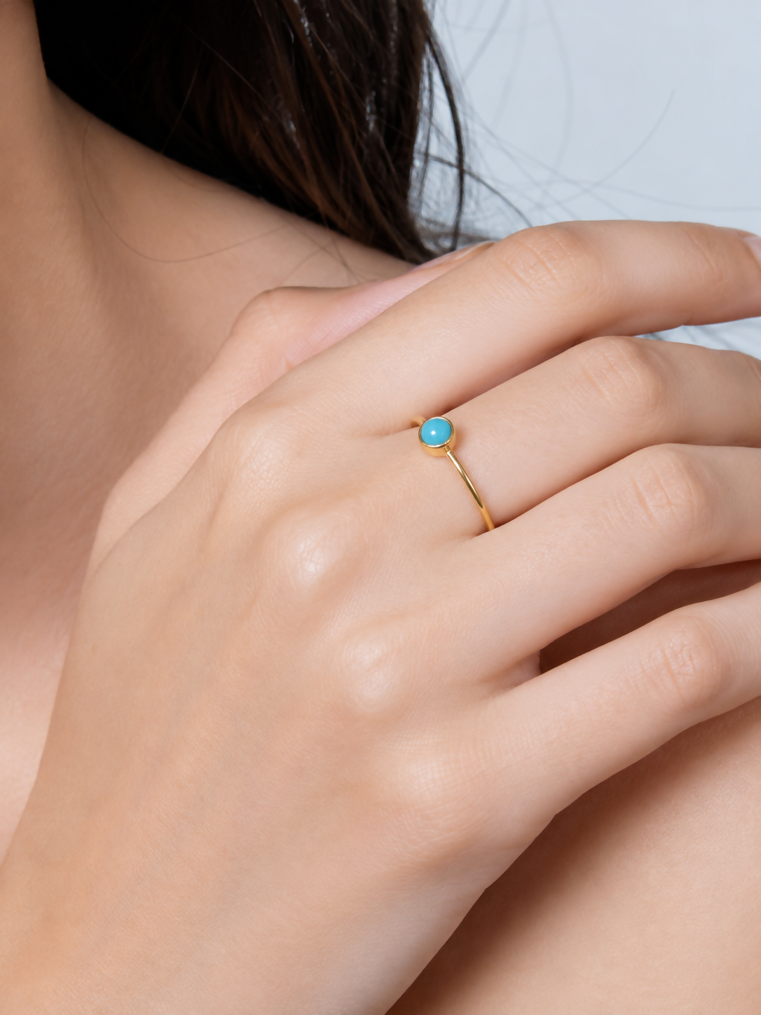 Azure Dot Natural Turquoise Gold Plated 925 Sterling Silver Ring