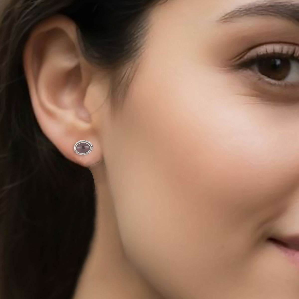 925 Sterling Silver Garnet Eartops for Women | Natural Red Gemstone Stud Earrings | High Polish Silver Jewelry Gift