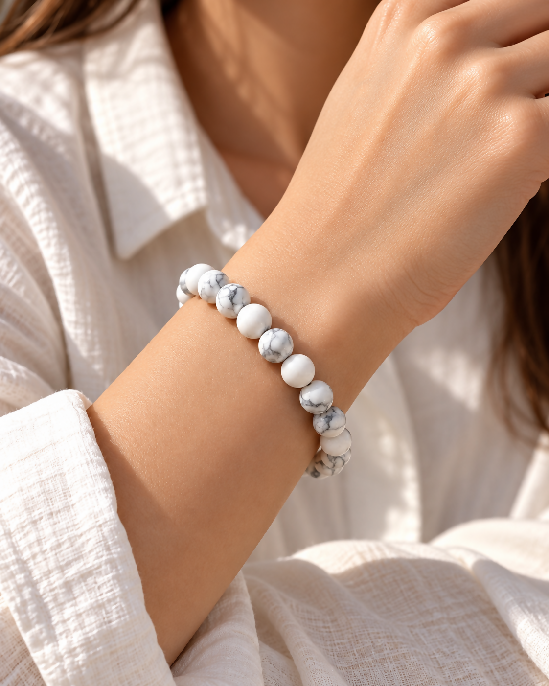 Natural Howlite 8mm Beaded Bracelet