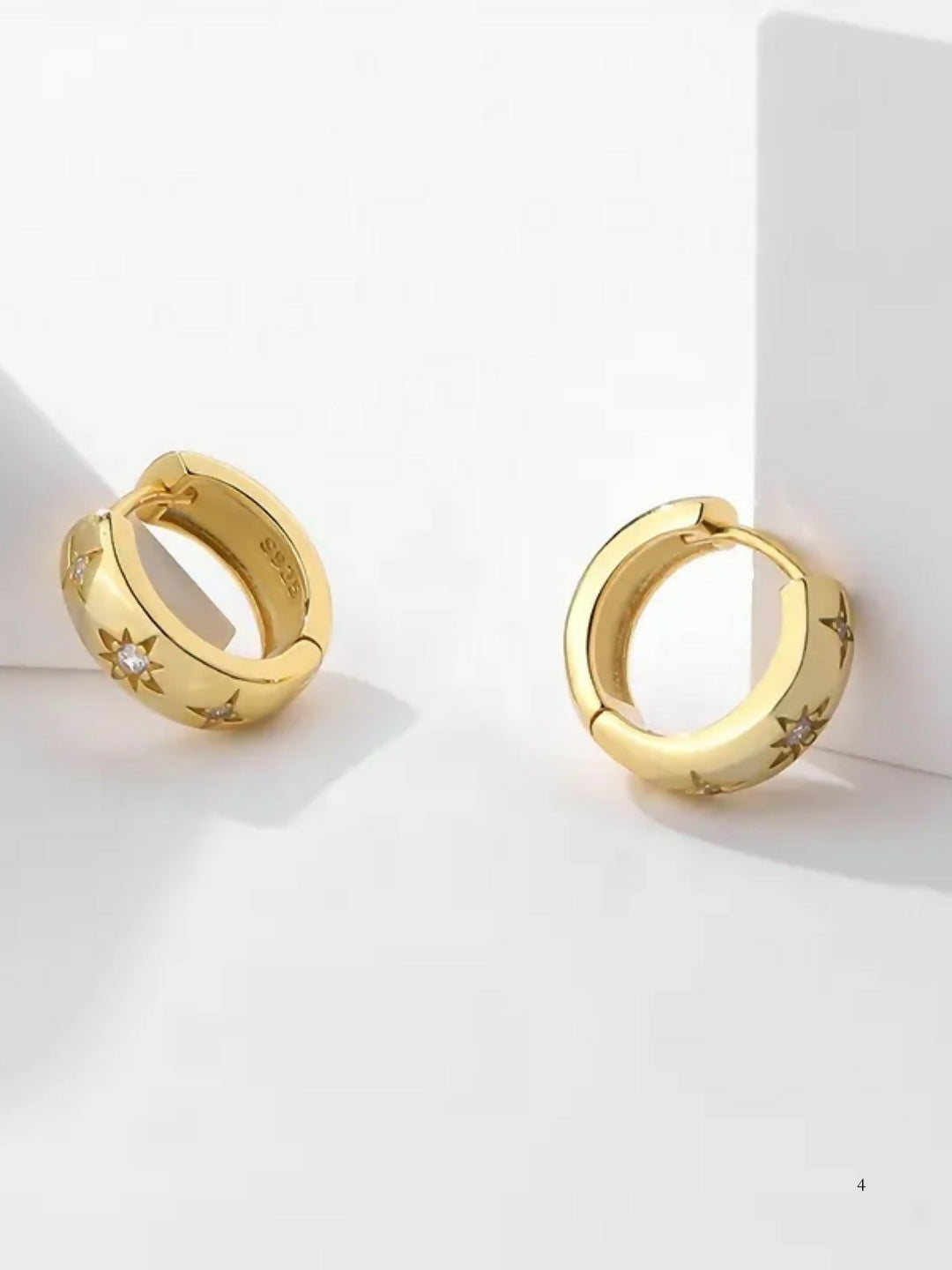 Brd Jewelry Gold Plated Cz Star Silver Hoop Earrings, Gold Earrings For Women & Girls