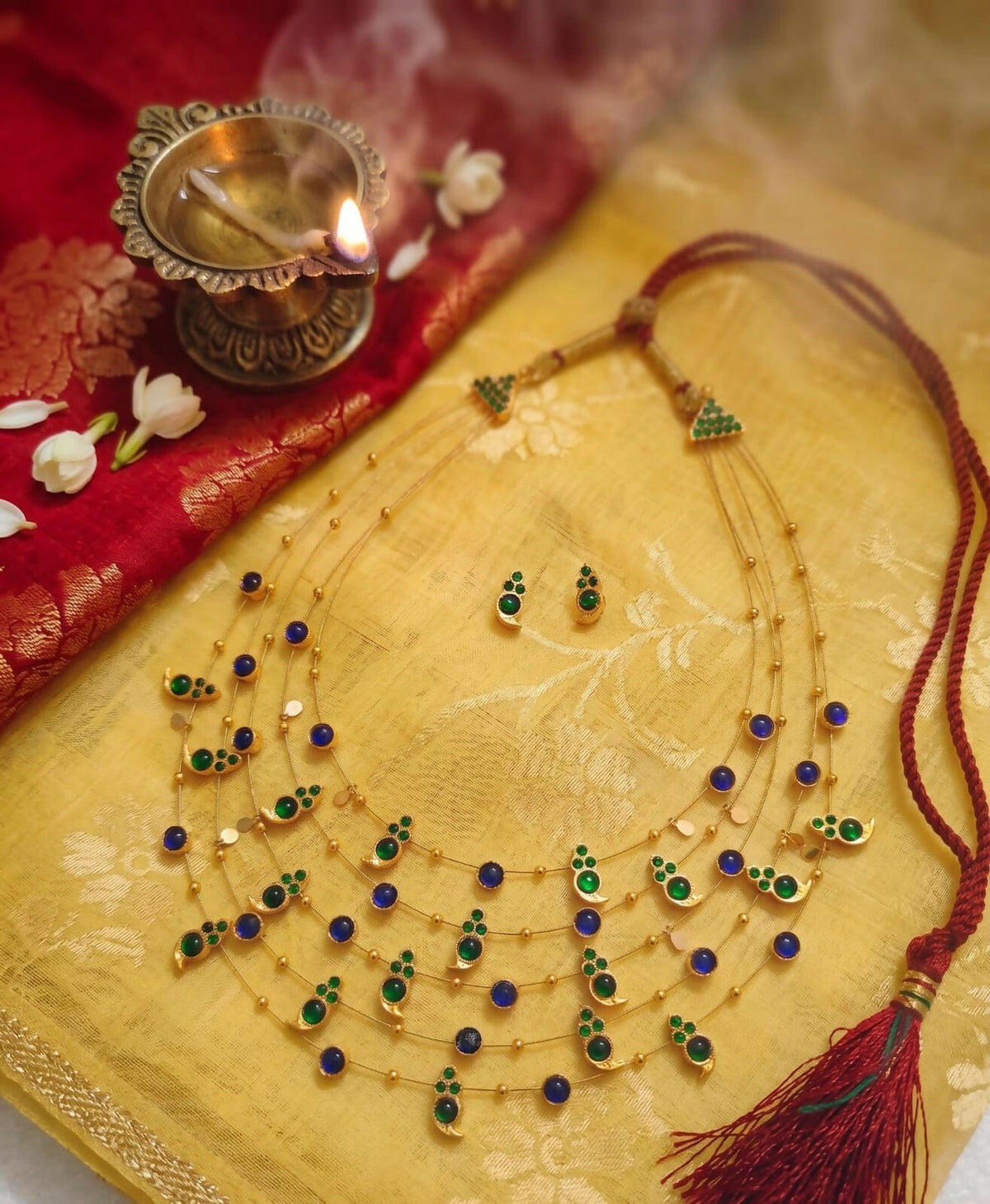 5 layered paisley necklace green blue