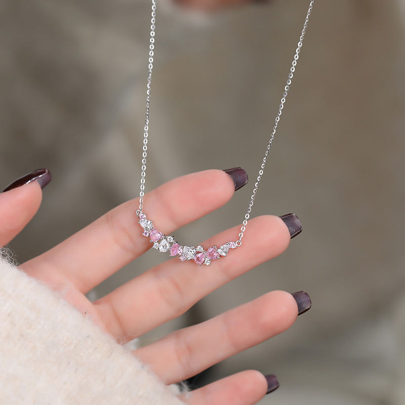 Pink Heart Princess Necklace In 925 Sterling Silver