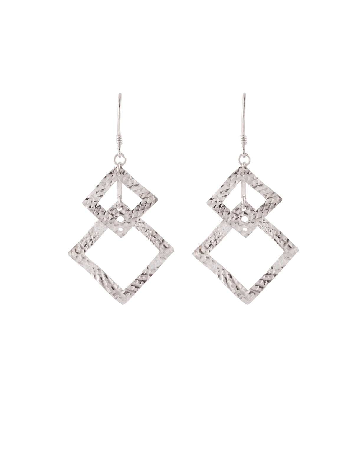trendy geometric double square silver dangle earrings
