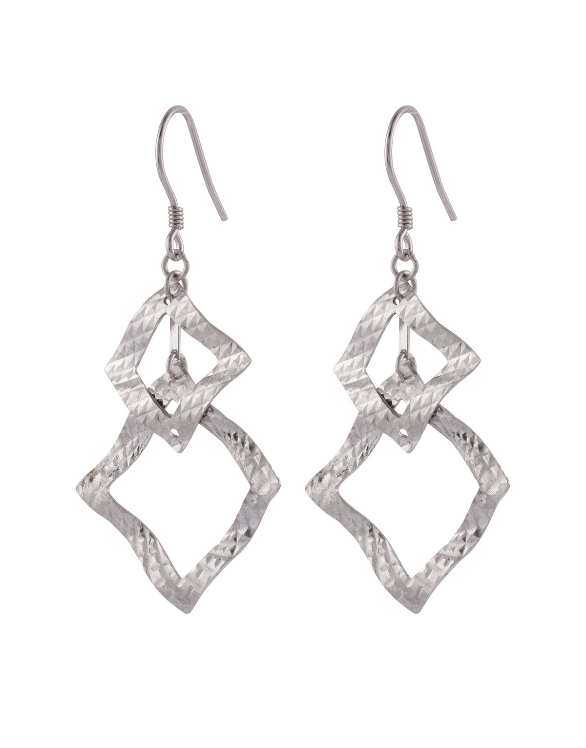 trendy geometric double square silver dangle earrings