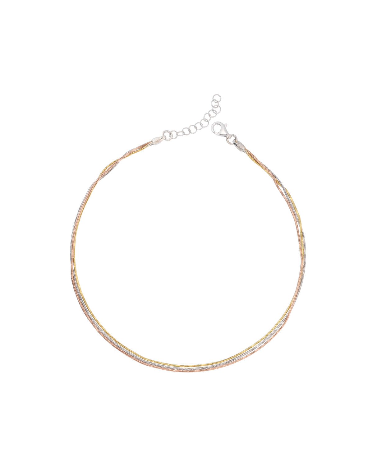 three-tone layered sterling silver anklet for women