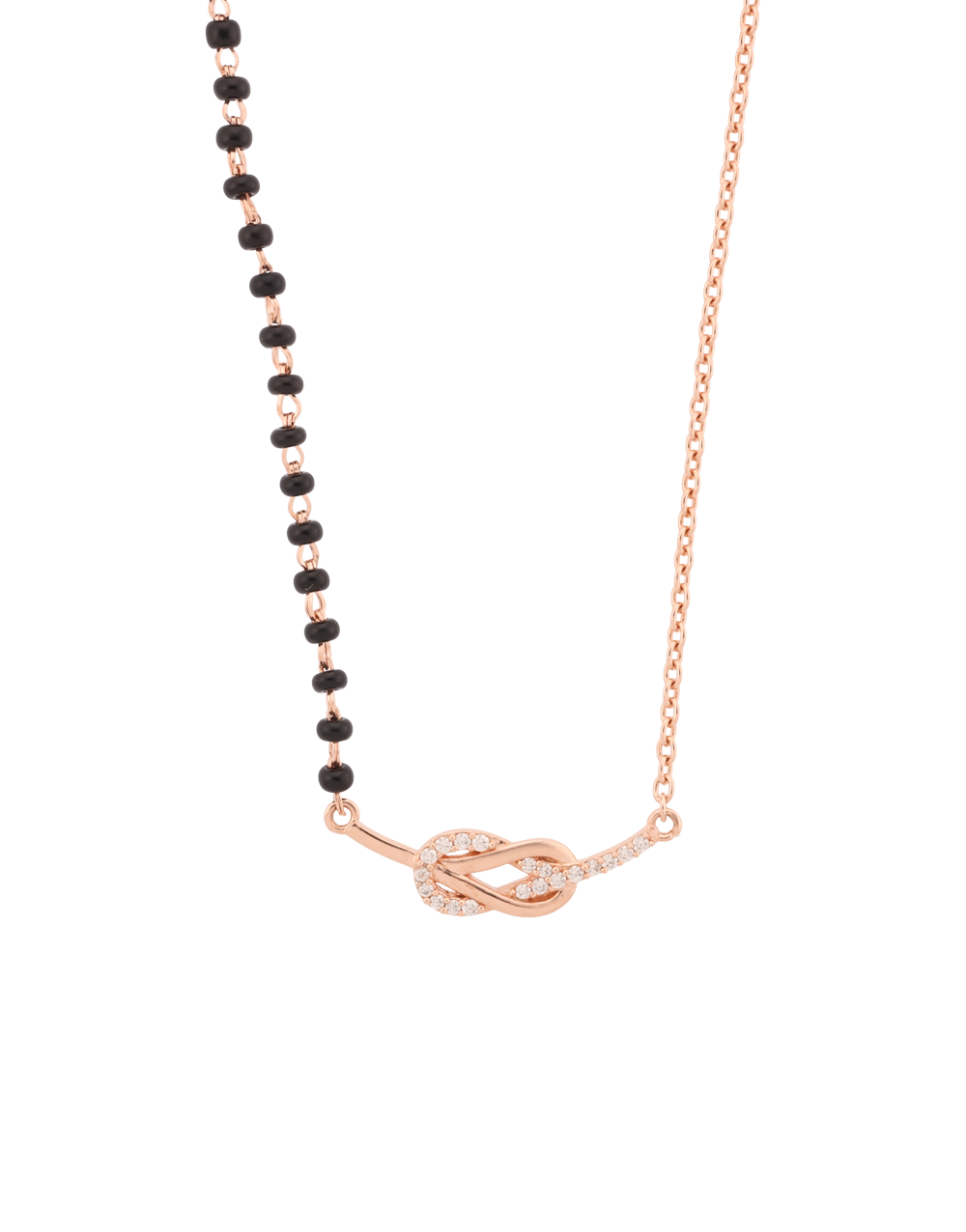 Twisted-shaped minimal Rose Gold Bar Mangalsutra with Black Beads Chain