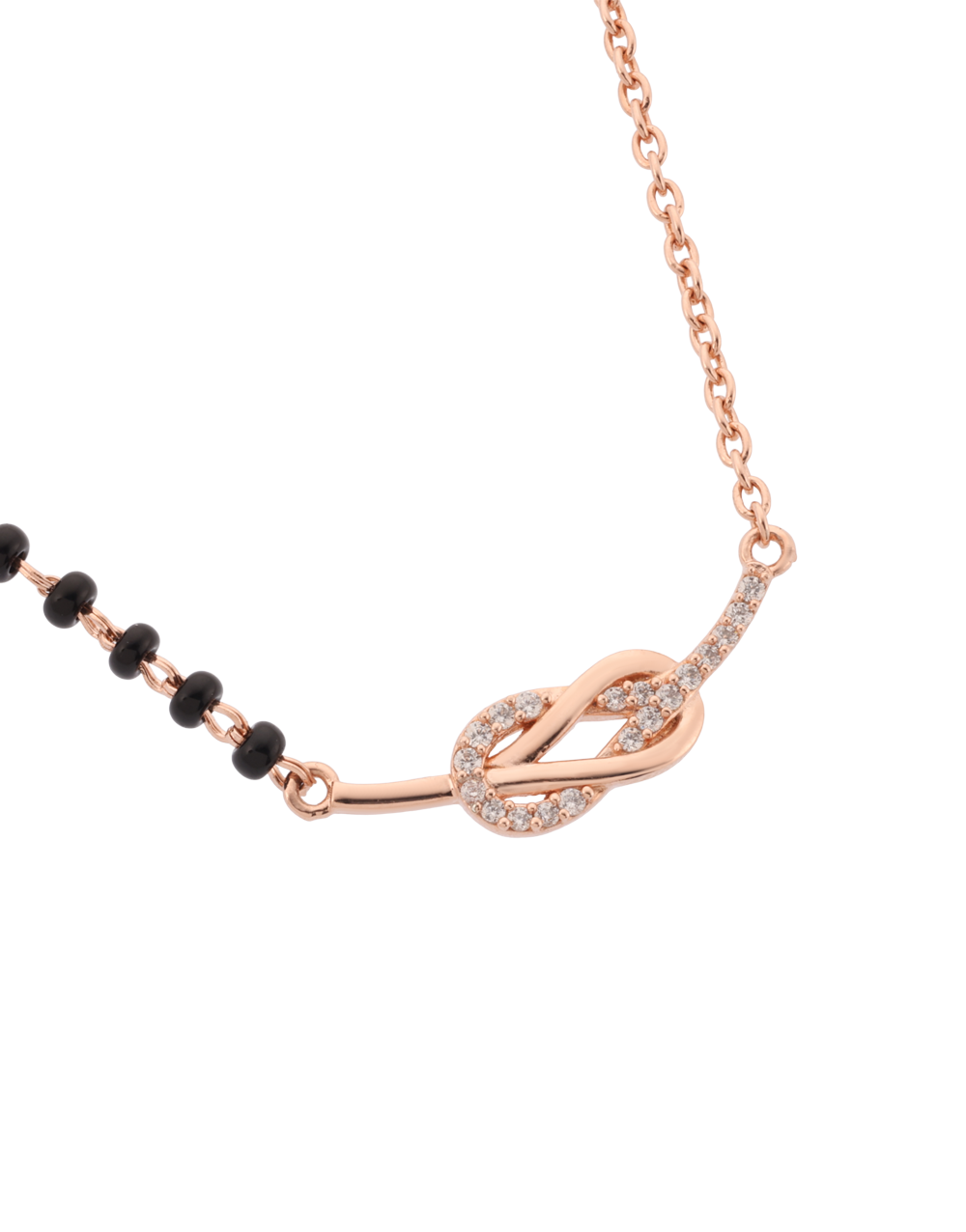 Twisted-shaped minimal Rose Gold Bar Mangalsutra with Black Beads Chain
