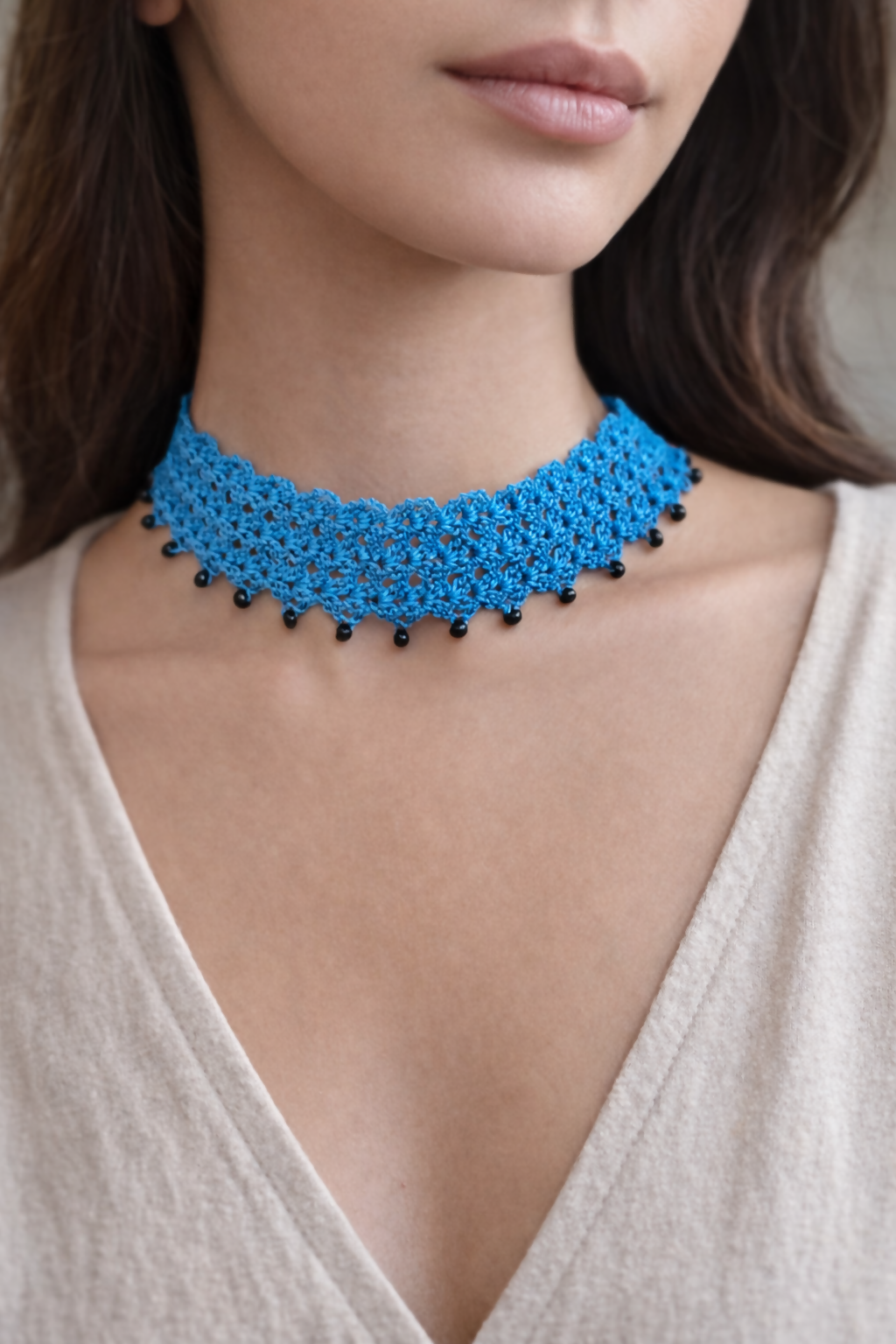 blue neck ruffle
