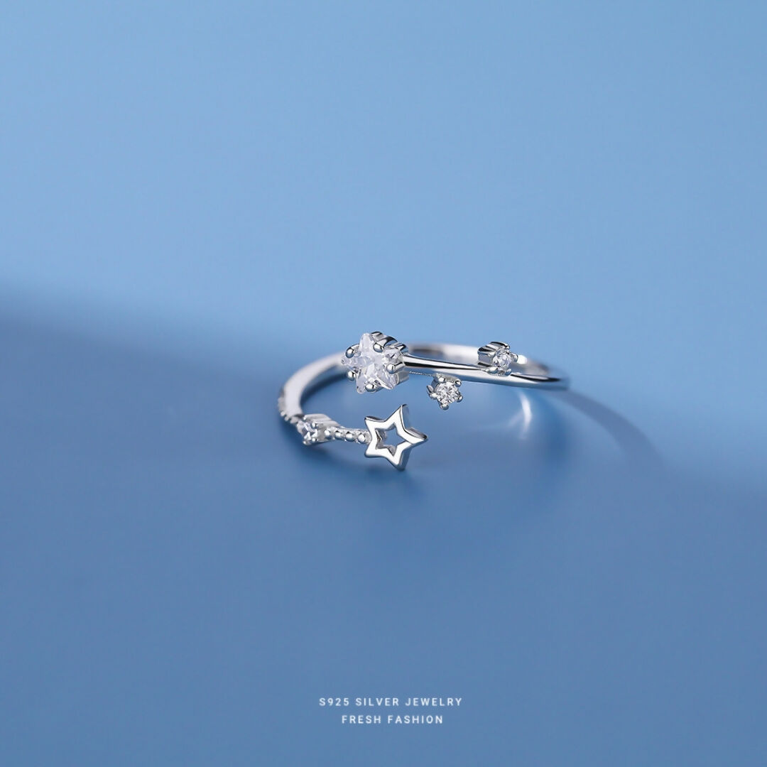 Brd Jewelry 925 Sterling Silver Star Cz Open Ring I Adjustable Silver Ring For Women & Girls