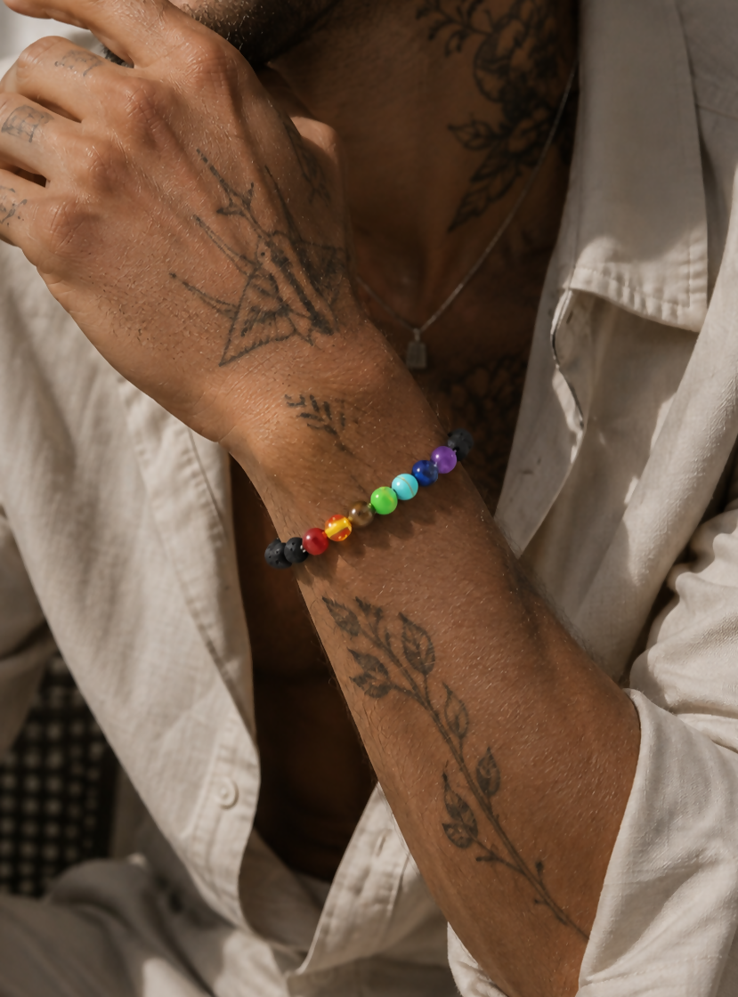 Natural 7 Chakra with Lava Stone 8mm Bracelet