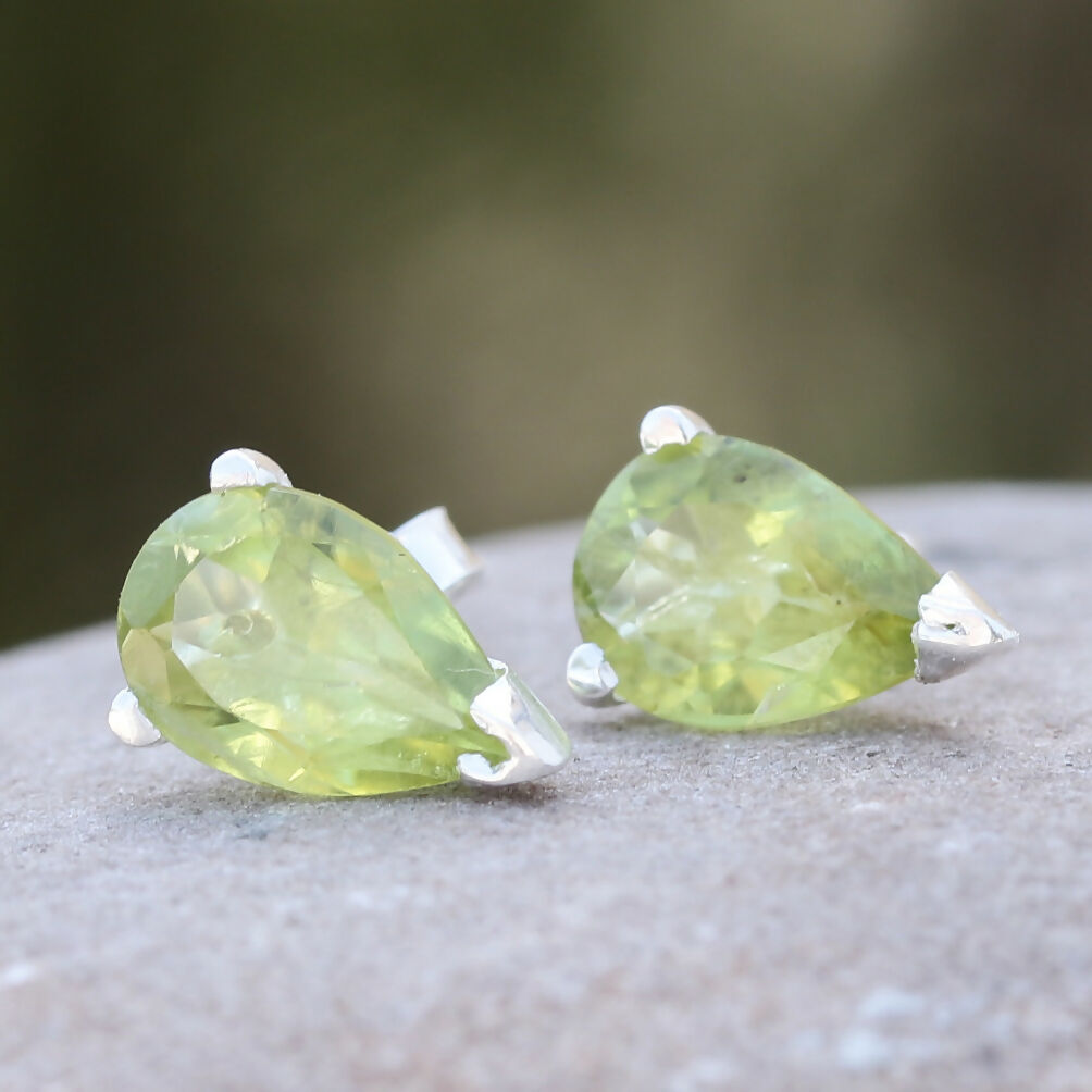 925 Sterling Silver Peridot Eartops for Women | Natural Light Green Gemstone Stud Earrings | Elegant Daily Wear Jewelry