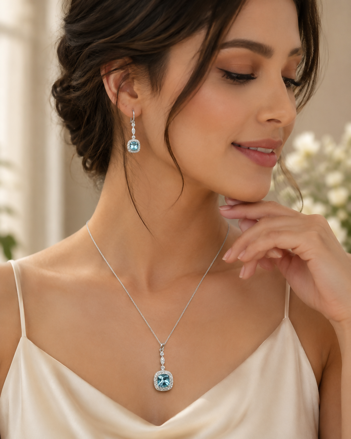 Azure Halo Blue Topaz 925 Sterling Silver Jewellery Set