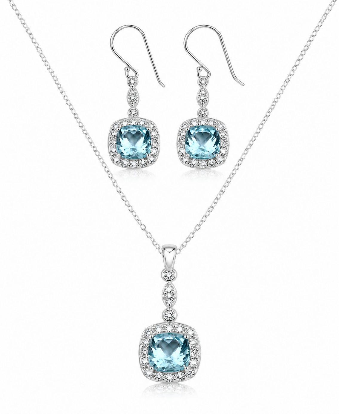 Azure Halo Blue Topaz 925 Sterling Silver Jewellery Set