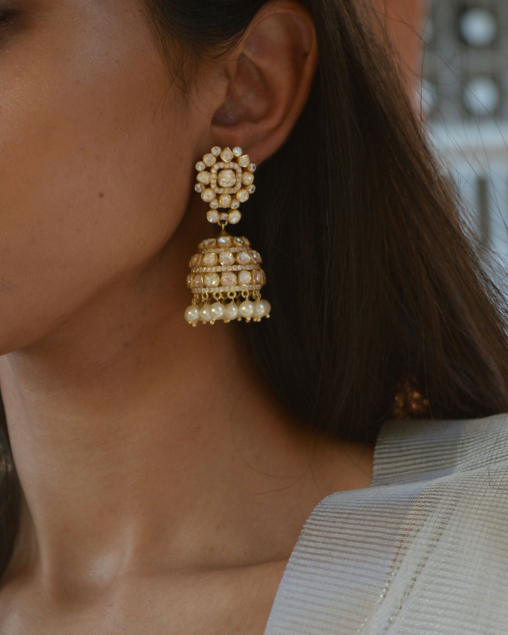 Moissanite Polki Jhumki