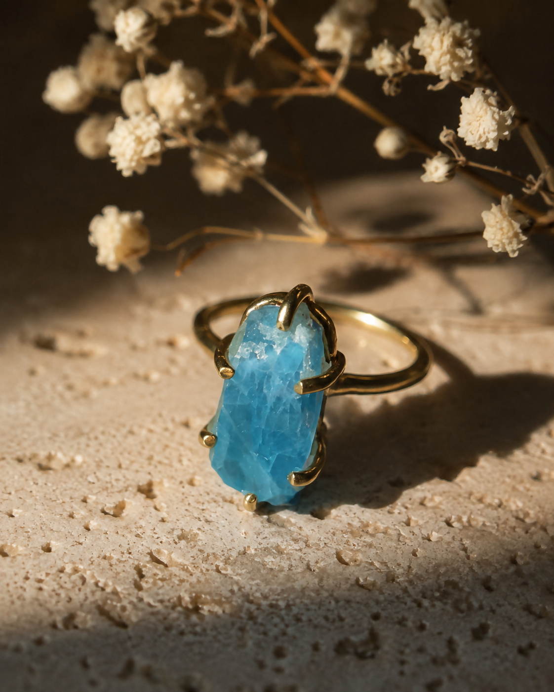 Natural Neon Apatite Gold-Plated 925 Sterling Silver Ring