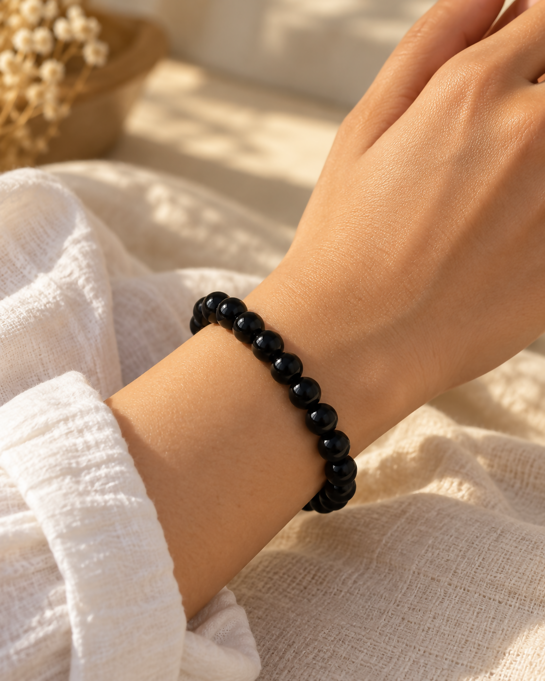 Natural Black Tourmaline 8mm Beaded Bracelet