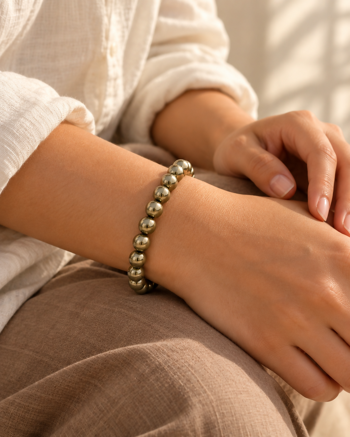 Natural Golden Hematite 8mm Beaded Bracelet