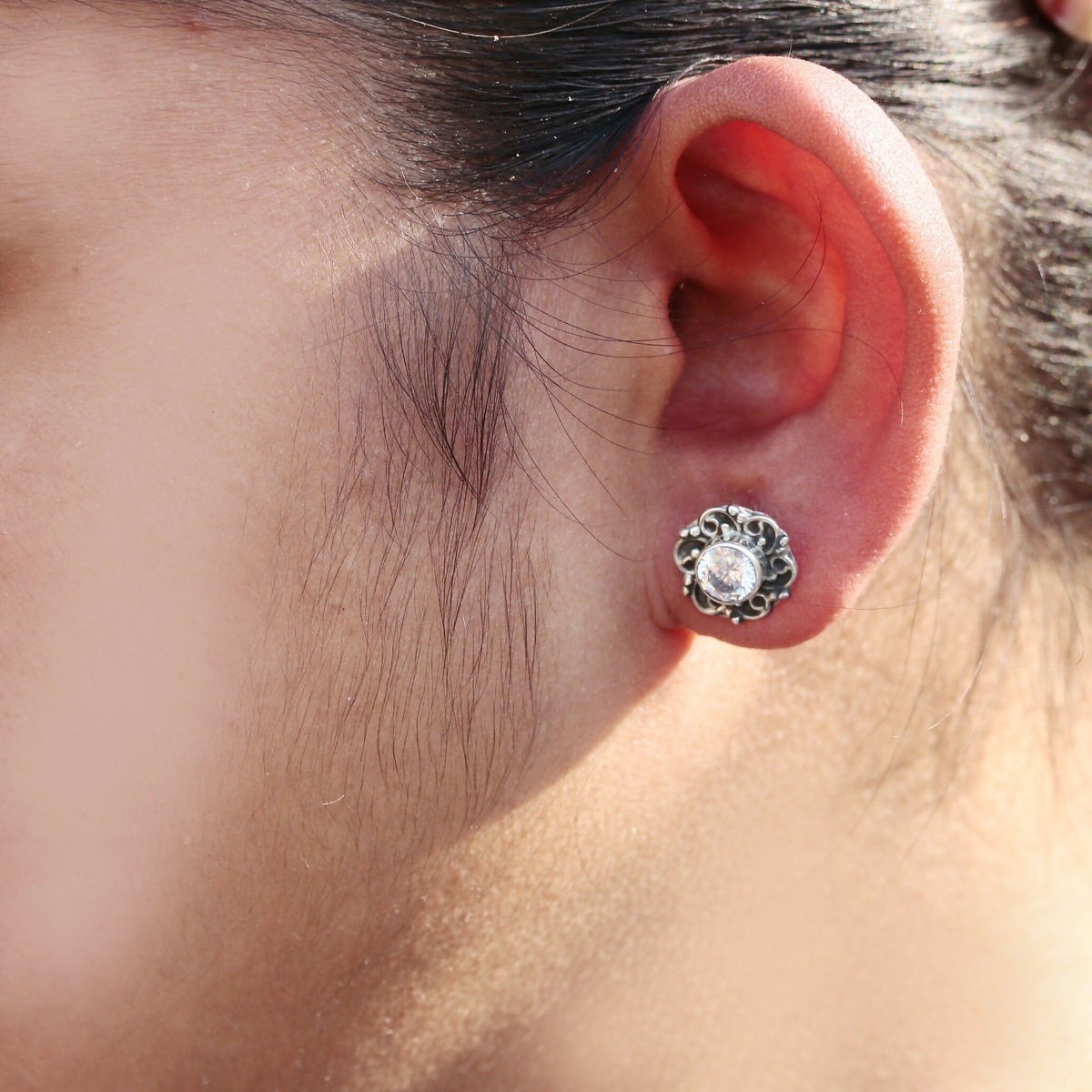 925 Sterling Silver AD Zircon Stud Earrings for Women | White Cubic Zirconia Earrings | Sparkling Party Wear Jewelry