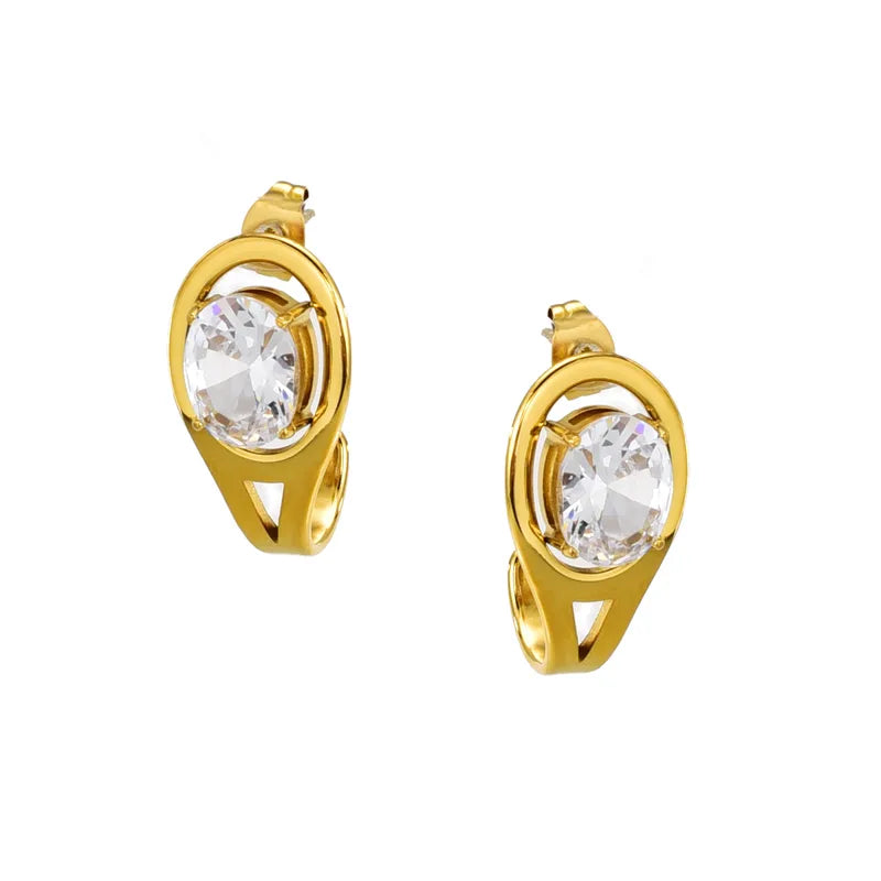 18k gold-plated white stone drop earrings �? elegant white stone drops, anti-tarnish and waterproof for evening, bridal and festive looks.
