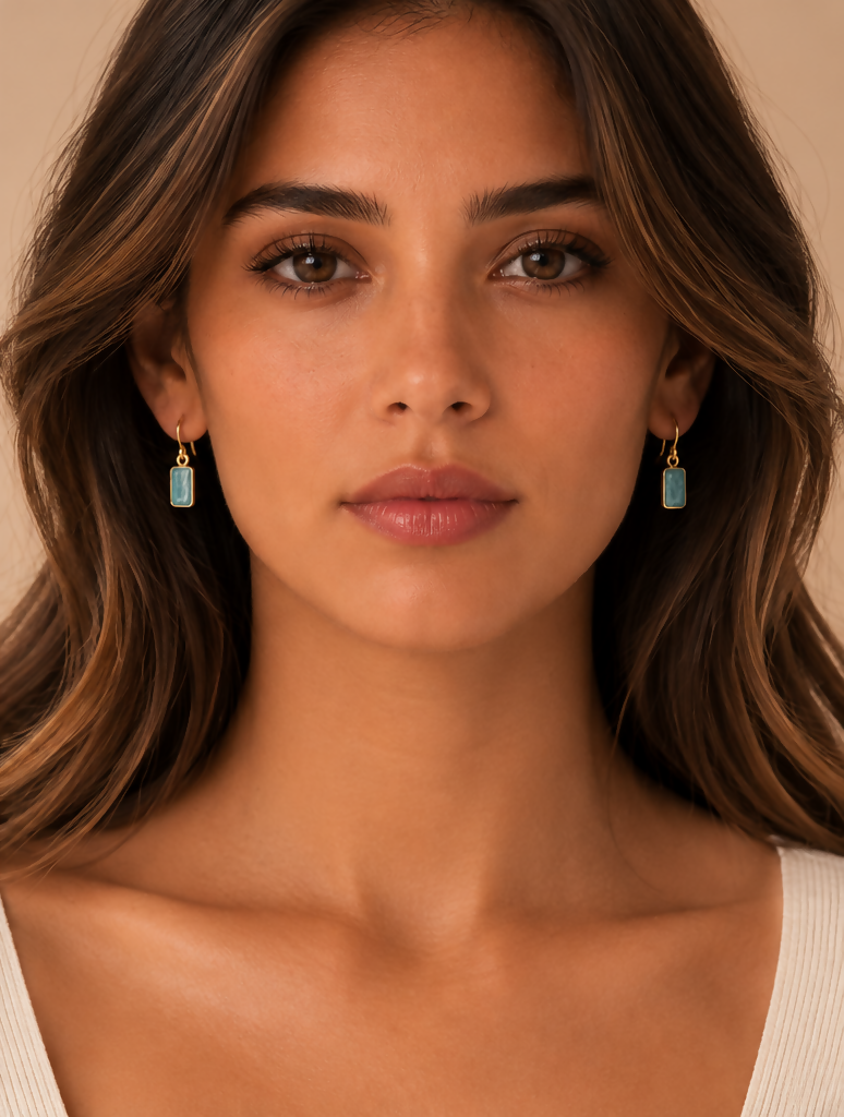Azure Tile Amazonite Gold Plated 925 Sterling Silver Drop Earrings