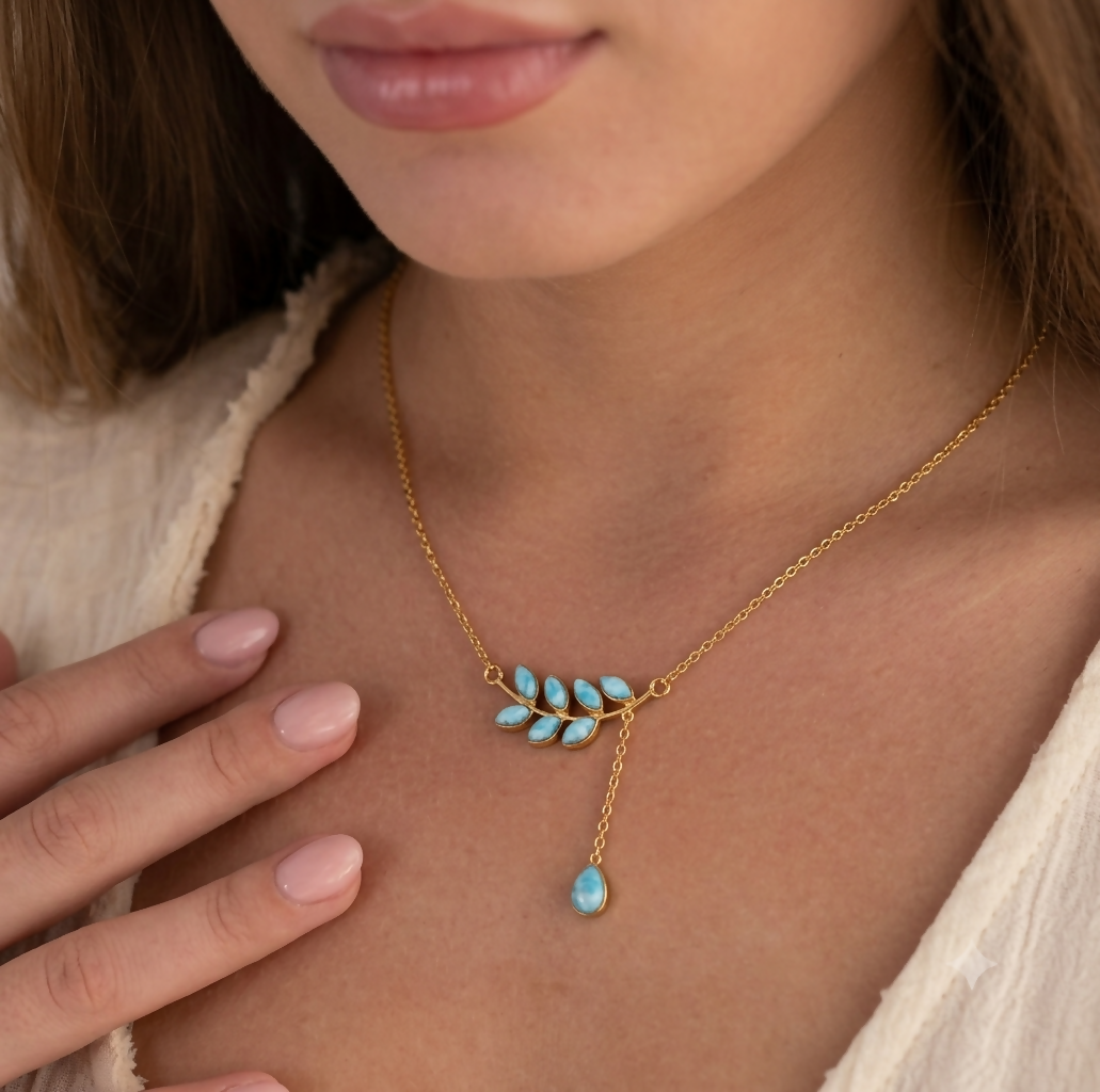 Azure Vine Synthetic Larimar Gold Plated 925 Sterling Silver Necklace