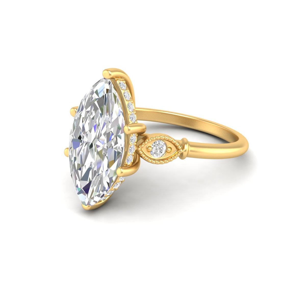 4.09Ct Marquise Cut Moissanite Engagement Ring 14K Yellow Gold Plated