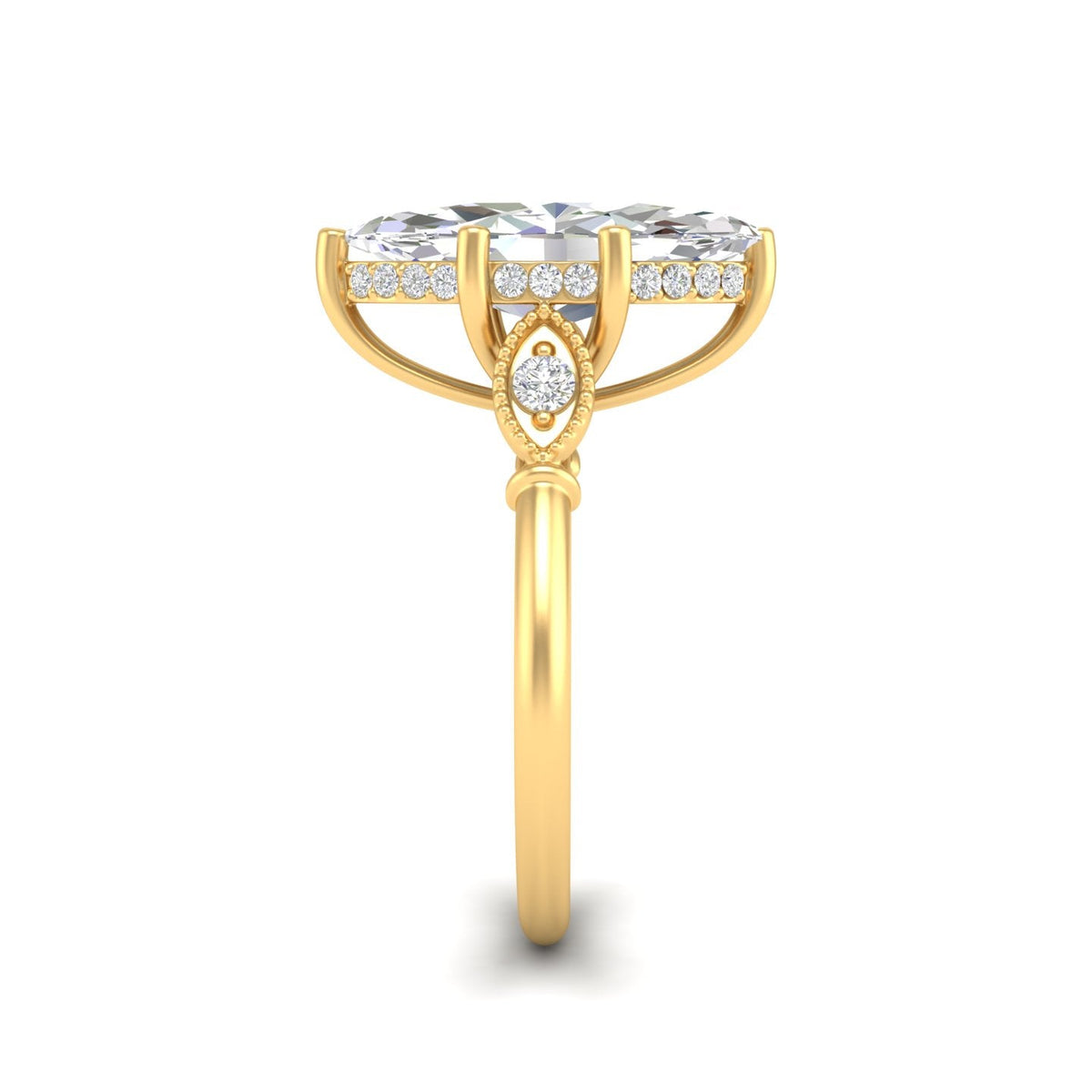 4.09Ct Marquise Cut Moissanite Engagement Ring 14K Yellow Gold Plated