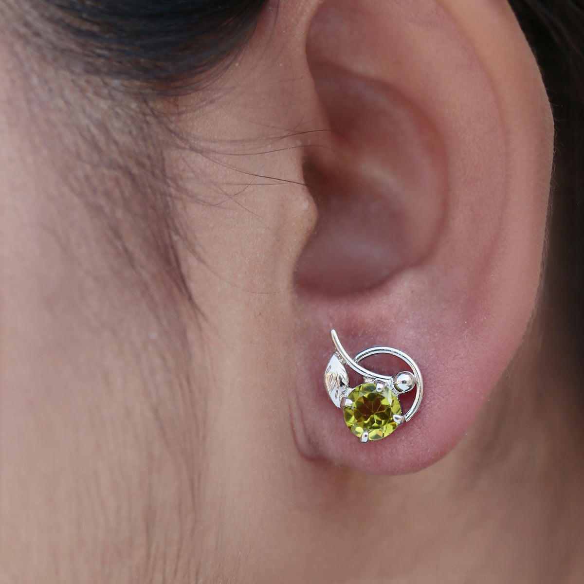 925 Sterling Silver Peridot Eartops for Women | Natural Green Gemstone Stud Earrings | Minimalist Daily Wear Jewelry