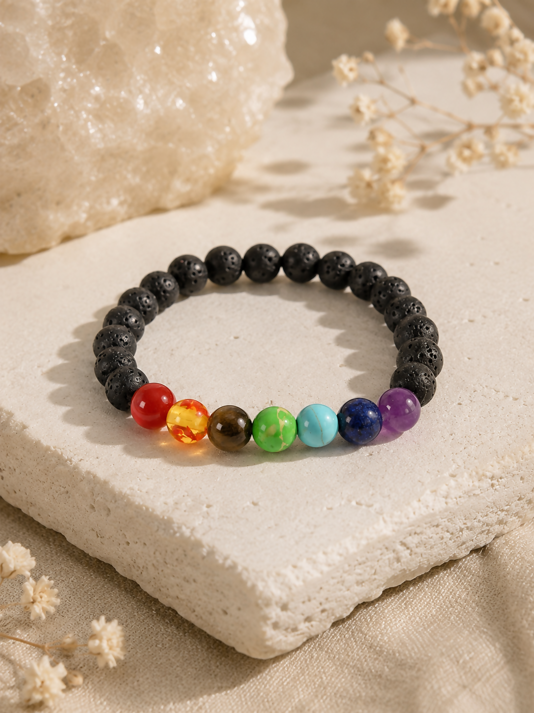 Natural 7 Chakra with Lava Stone 8mm Bracelet
