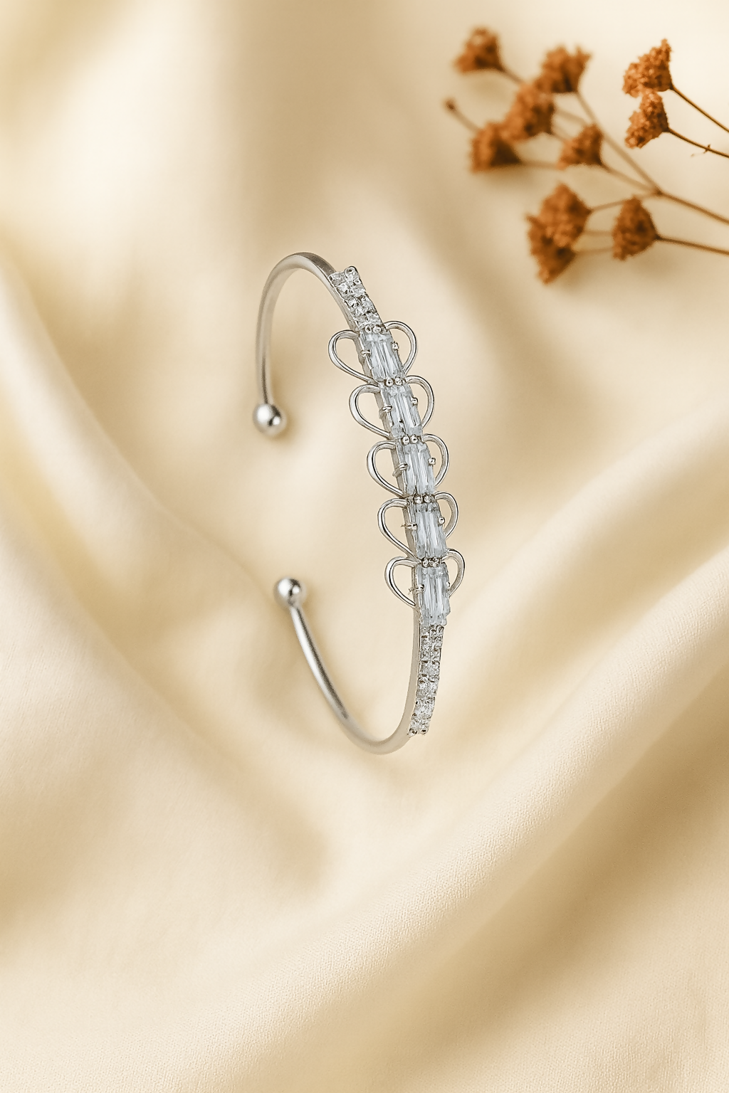 Anuradha Art Jewellery silver finish with shimmering white stone stud Adjustable Kada bracelet for women and girls.