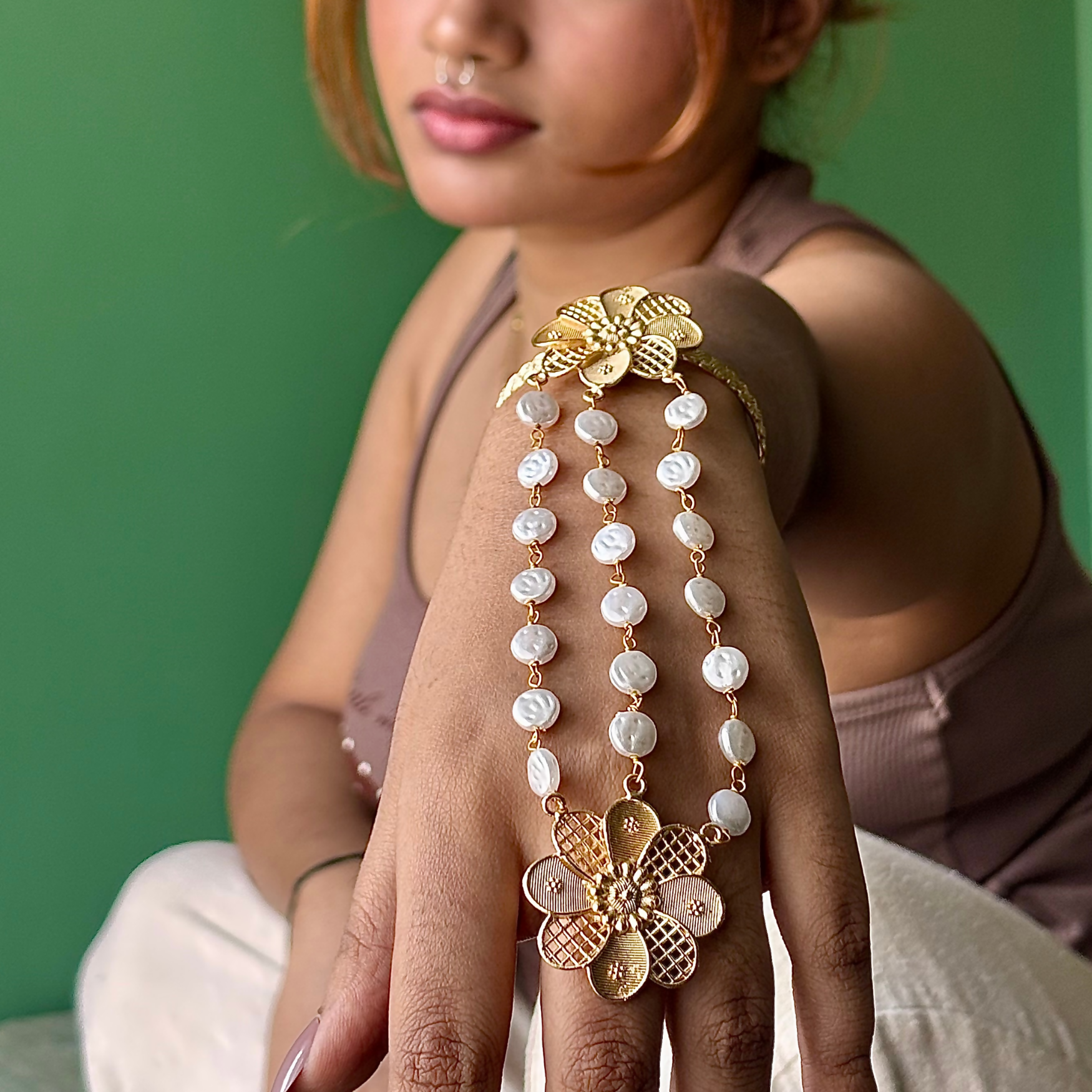 Floral beaded hathphool