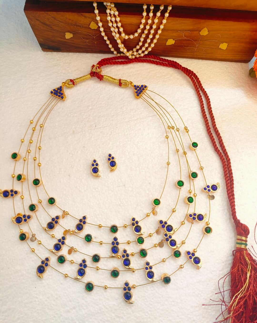 5 layered paisley necklace blue green
