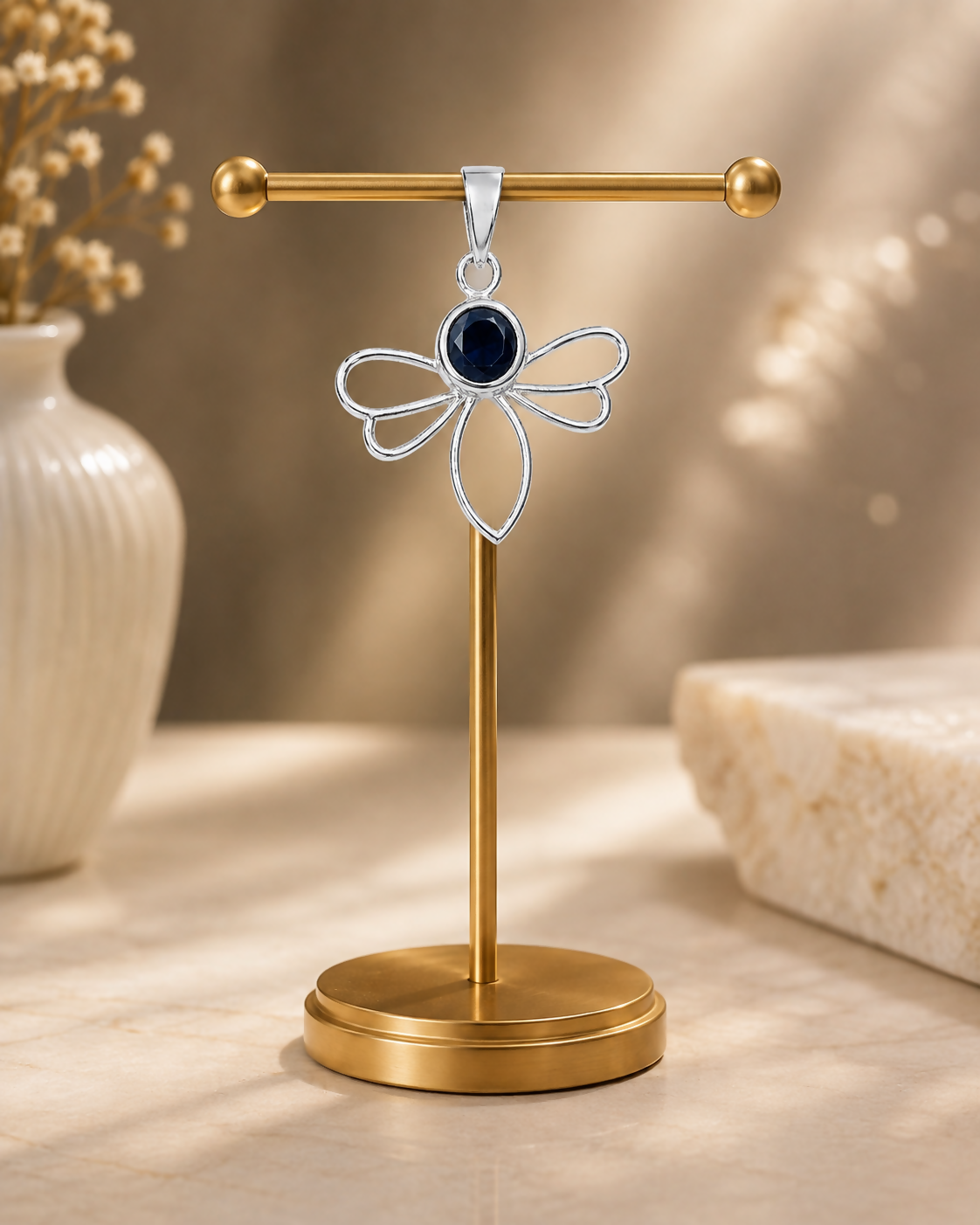 Natural Black Onyx Pendant | 925 Sterling Silver | Bee Pendant